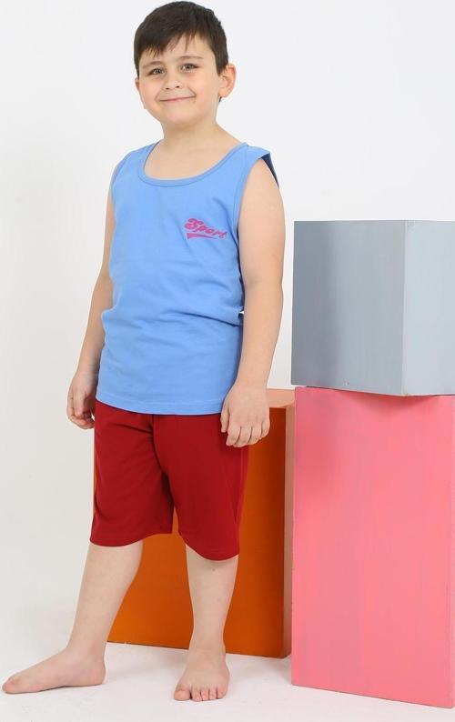 Erkek Çocuk Sıfır Kol Şortlu Mavi Penye Pijama Takımı