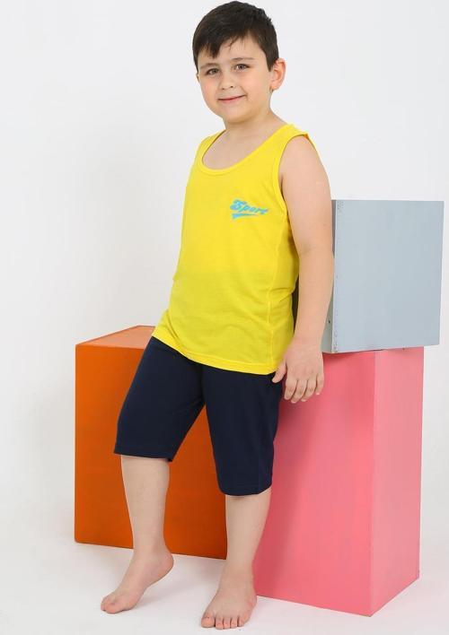 Erkek Çocuk Sıfır Kol Şortlu Sarı Penye Pijama Takımı