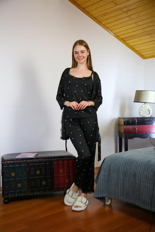 Kadın 3'lü Sabahlık Pijama Takım 16103