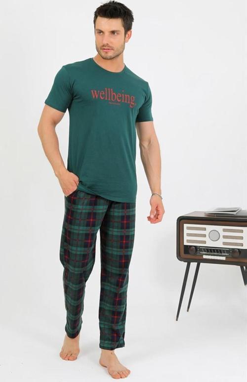 Erkek Pamuk Kısa Kol Pijama Takım Zümrüt