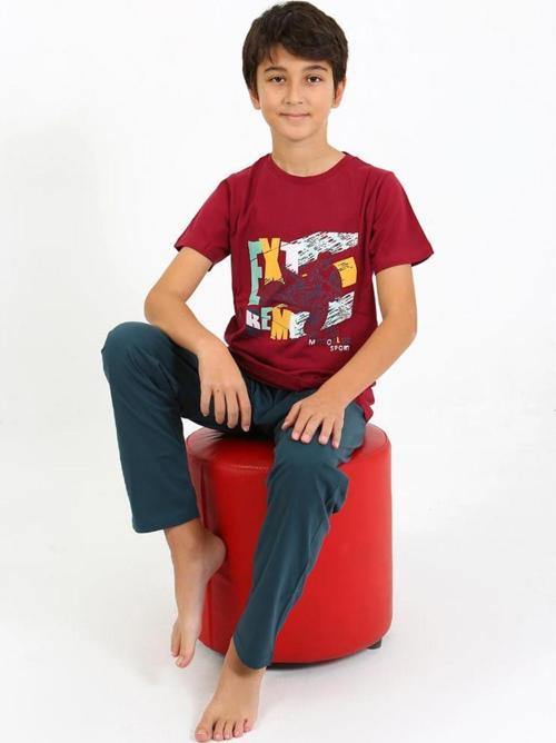 Erkek Çocuk Kısa Kol Penye Pijama Takım Bordo
