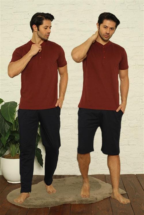 Erkek Bordo 3'lü Pijama Takım 6824