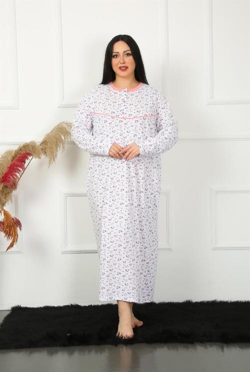 Big Uzun Kol Beyaz Anne Gecelik 1356