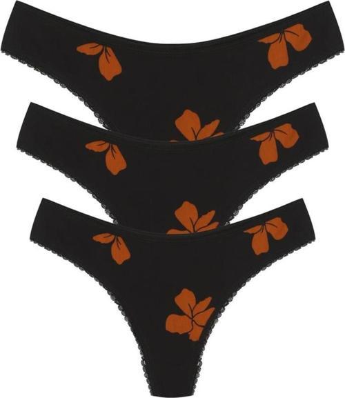 Pamuklu 3lü Tanga Külot Siyah 40253