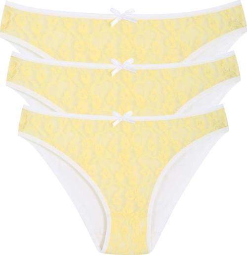 Pamuklu Dantelli 3lü Külot Sarı 40258