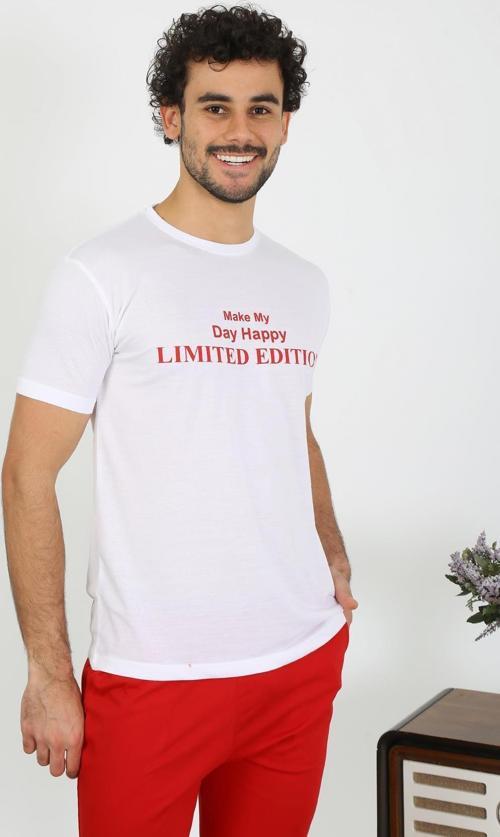 Erkek Kısa Kol Penye Beyaz Pijama Takımı 6846