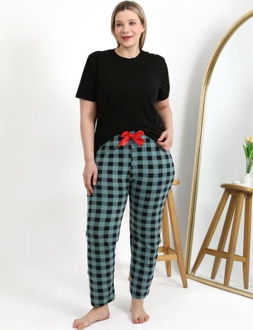 Kadın Pamuklu Büyük Beden Alt Pijama Turkuaz