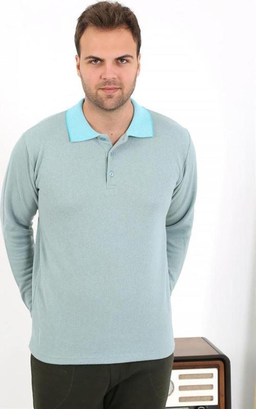 Erkek Polo Yaka Uzun Kol Penye Pijama Takımı 6862 Su Yeşili