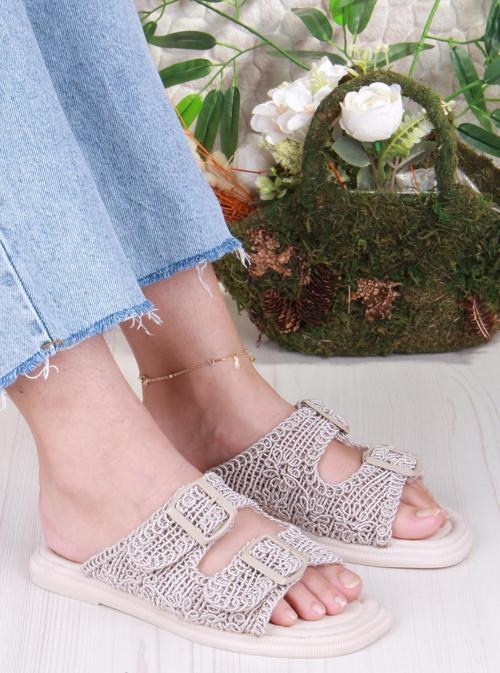 5053 Soft Rahat Örgülü İki Tokalı Kadın Terlik