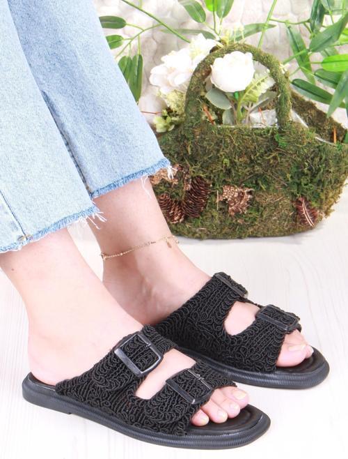 5053 Soft Rahat Örgülü İki Tokalı Kadın Terlik