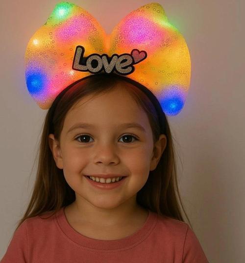 LED Işıklı Love Yazılı Sarı Fiyonk Taç – Kız Çocuk Parti Tacı
