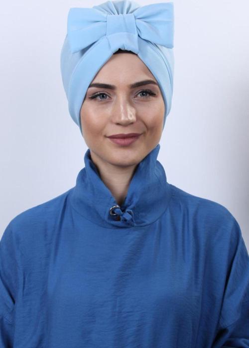 Deniz De Ve Kullanılan Fiyonklu Çift Taraflı Bone Bebe Mavisi