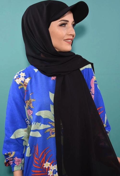 Şapka Şal Şifon Kumaş Siyah