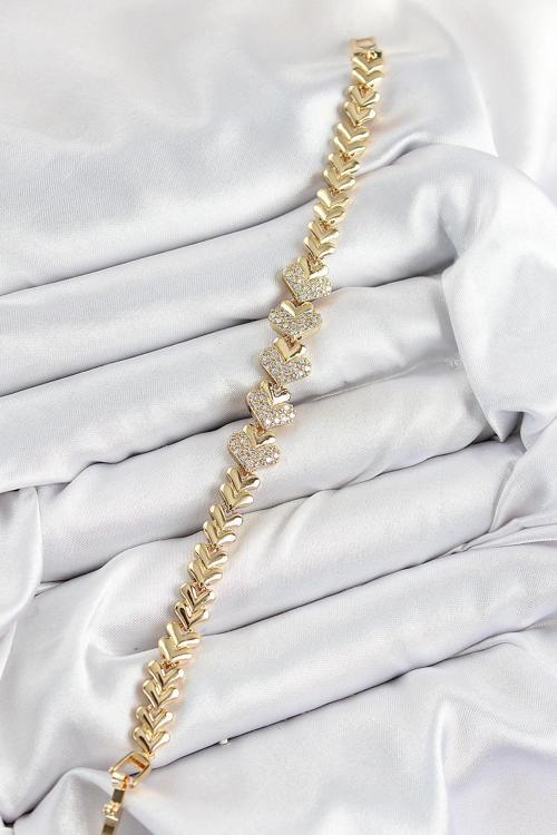 Zarif Kadın için Golden Pirinç Zirkonlu Kalp Stil  Bileklik