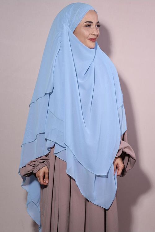 Sufle Khimar Tesettür Peçeli Şifon Şal Bebe Mavisi