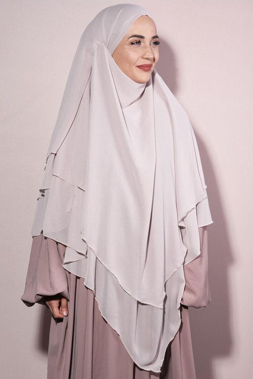 Sufle Khimar Peçeli Üç Katlı Şifon Şal Kum Beji