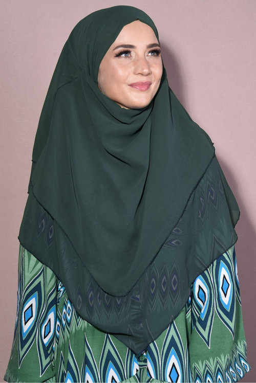 Sufle Khimar Peçeli Tesettür Şal Zümrüt Yeşili