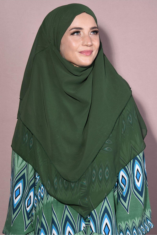 Tesettür Orta Boy Hazır Şifon Sufle Khimar Zümrüt Yeşili