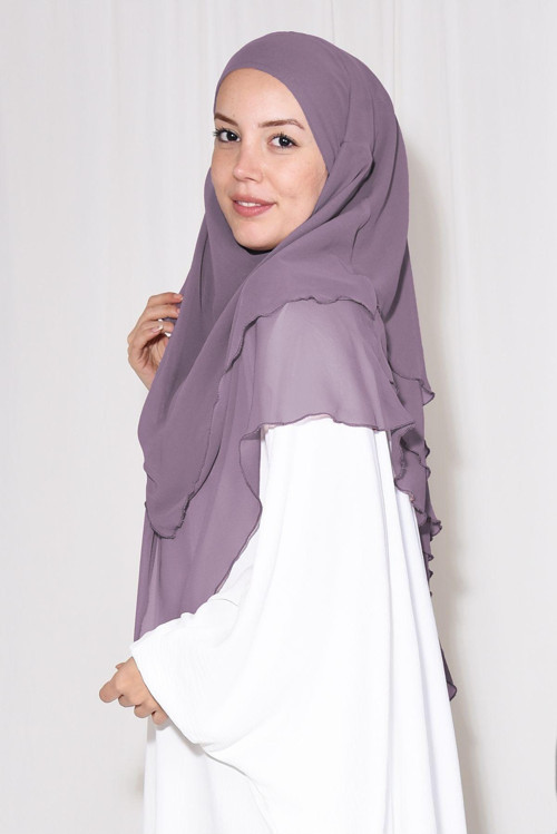 Sufle Khimar Orta Boy Tesettür Şal Rose