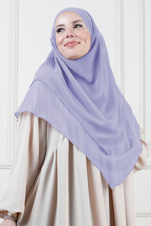 Sufle Khimar Orta Boy Tesettür Şal Eflatun