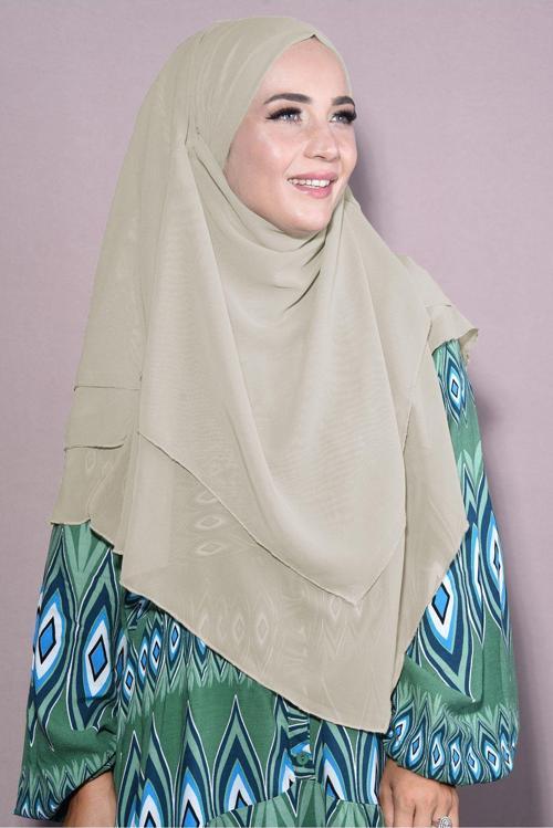 Sufle Khimar Orta Boy Tesettür Şal Krem