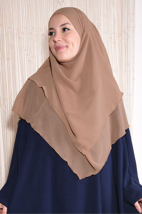 Sufle Khimar Tesettür Peçeli Orta Boy Şal Taba