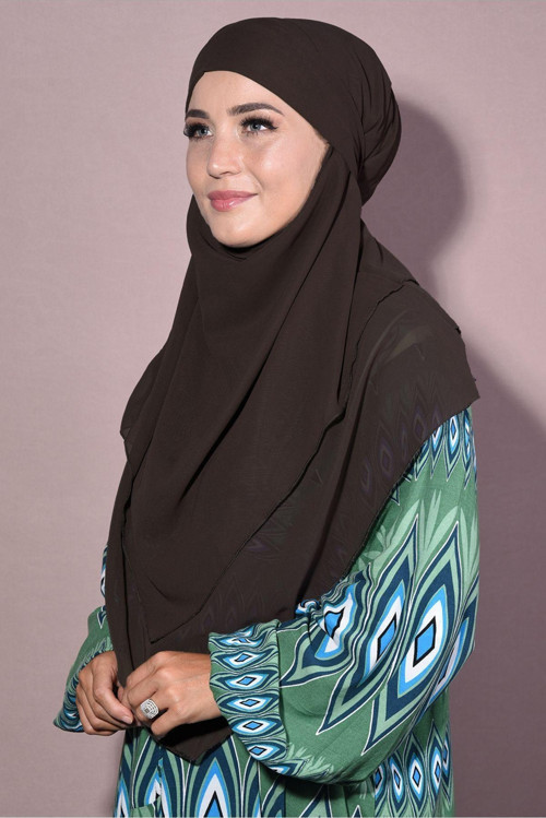 Tesettür Orta Boy Hazır Şifon Sufle Khimar Kahverengi