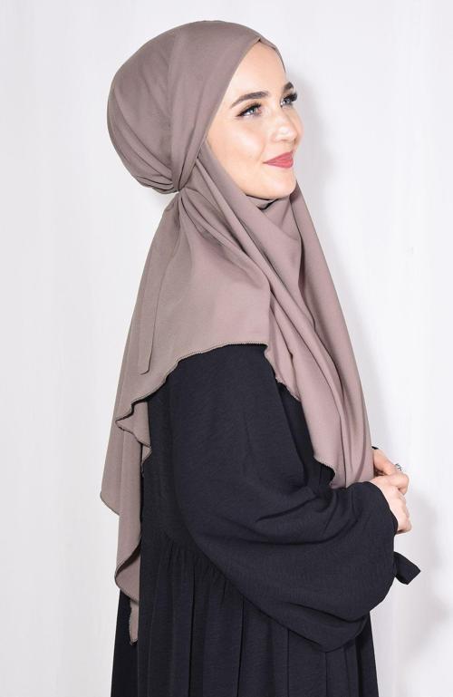 Medine İpeği Orta Boy Sufle Khimar Şal Açık Vizon