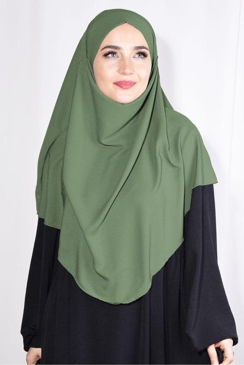 Medine İpeği Orta Boy Sufle Khimar Şal Yağ Yeşili