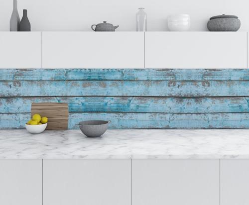 Mutfak Tezgah Arası Folyo Fayans Kaplama Folyosu Kırık Mavi Ahşap Doku 60x100 CM