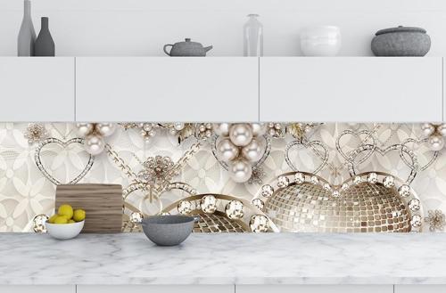 Mutfak Tezgah Arası Folyo Fayans Kaplama Folyosu Elmas Kalpler 60 x 200