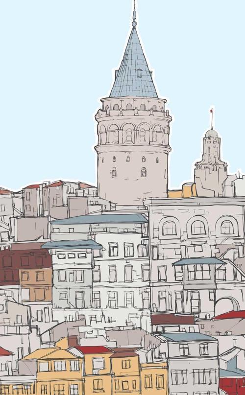 Kapı Giydirme Kapı Sticker Folyosu Galata Kulesi Çizim