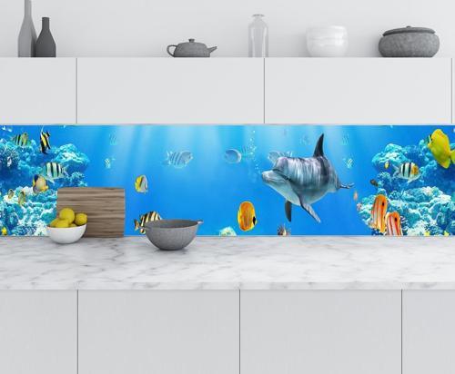 Mutfak Tezgah Arası Folyo Fayans Kaplama Folyosu Denizaltı Balıklar 60x400 CM