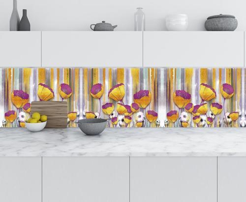 Mutfak Tezgah Arası Folyo Fayans Kaplama Folyosu 3D Golden Flower 60x300 CM