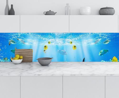 Mutfak Tezgah Arası Folyo Fayans Kaplama Folyosu Denizaltı Güneş 60x500 CM