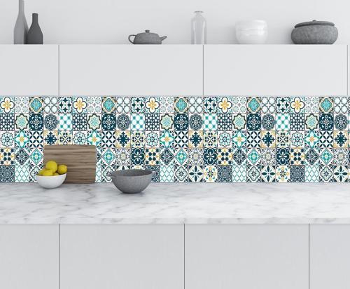 Mutfak Tezgah Arası Folyo Fayans Kaplama Folyosu Lizbon Geometrik Karo 60x300 CM