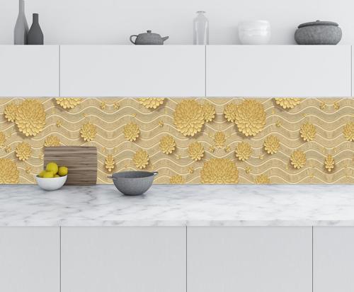 Mutfak Tezgah Arası Folyo Fayans Kaplama Folyosu 3D Sarı Çiçekler 60x500 CM