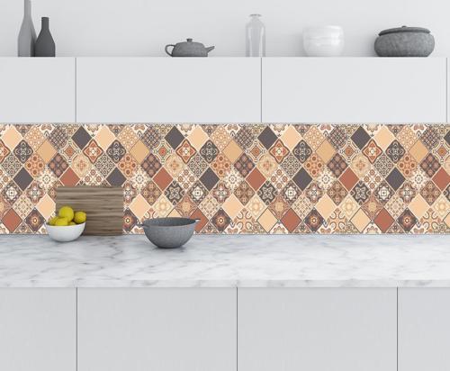 Mutfak Tezgah Arası Folyo Fayans Kaplama Folyosu Dörtgen Kahverengi 60x500 CM