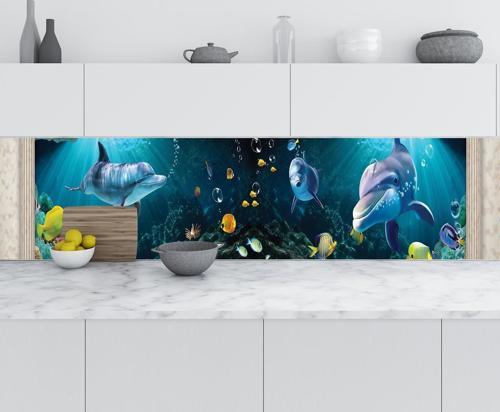Mutfak Tezgah Arası Folyo Fayans Kaplama Folyosu 3d Sualtı Balıklar 60x300 CM