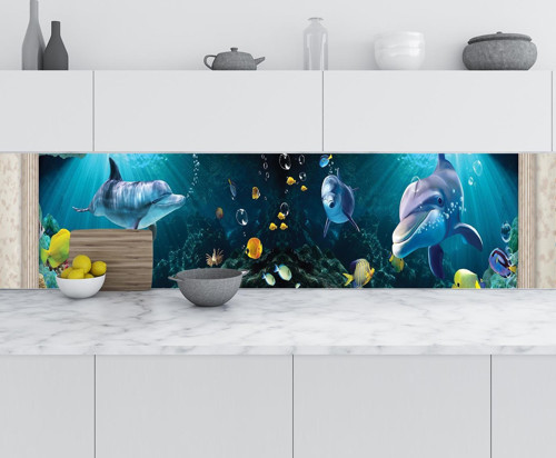 Mutfak Tezgah Arası Folyo Fayans Kaplama Folyosu 3d Sualtı Balıklar 60x500 CM