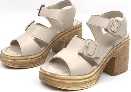 Kadın İbiza Krem Ortopedik İç Taban Platform Topuk Sandalet