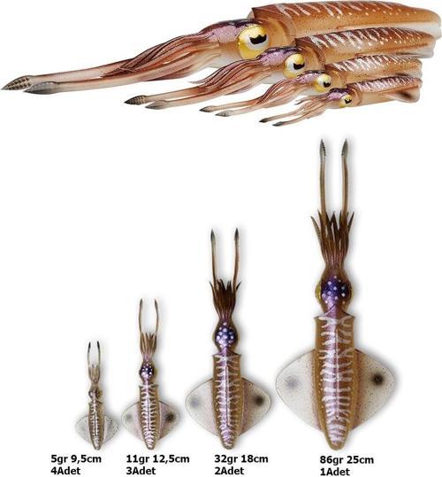 3D Swim Squid 9,5cm 5gr 4 Adet Silikon Yem Brown