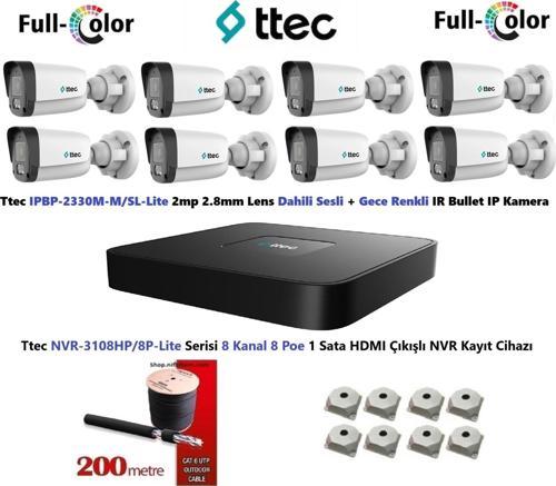 2mp Dahili Sesli Ve Gece Renkli 8 Kameralı 6TB Disk Tak Çalıştır Hazır IP Kamera Seti
