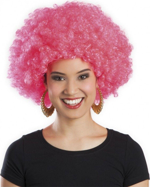 Pembe Renk Kıvırcık Afro Bonus Parti Peruğu