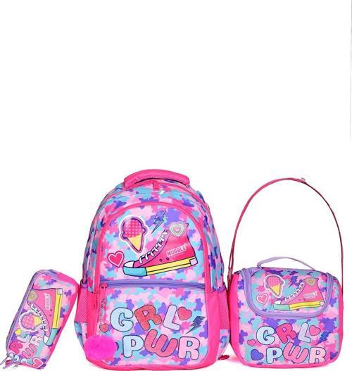Girl Power 9015 Kız Çocuk 3’lü Okul Çanta Seti – Sırt Çantası, Beslenme Çantası, Kalemlik pem