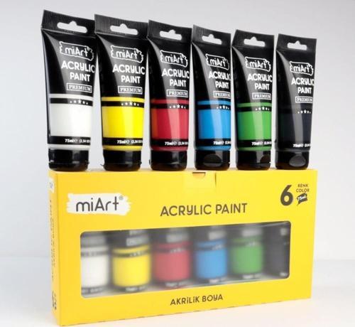 Akrilik Boya Tüp 6 Renk x 75 ml