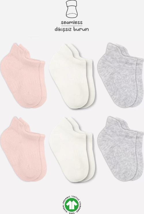 Penye Sneakers Çorap 6'lı  Pembe Ekru Gri