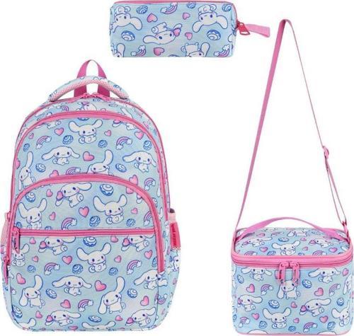 İlkokul Çantası 3'lü Set Mavi Renk 42*30 Cm Beslenme Çantası Kalem Kutusu Ortopedik Su İtici Kumaş
