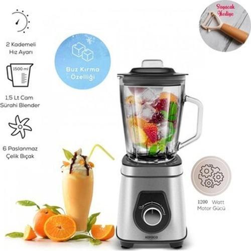 Smothiler, Milkshakeler, Sebze Suları Buz Kırıcı 1,5 Lt Cam Hazneli Smoothie Blender 1200WAAT Güç Inox Gövde