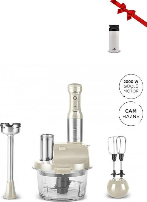 UltraPremium 2000W Cam Hazneli Mutfak Robotu Soft Cream - Inox Termos Hediyeli